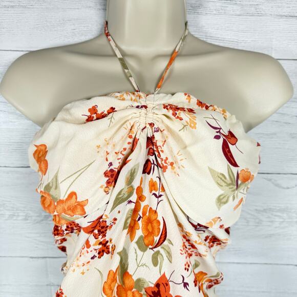 VTG Wet Seal y2k medium ivory orange halter babydoll floral dress fairy romantic - Picture 3 of 9
